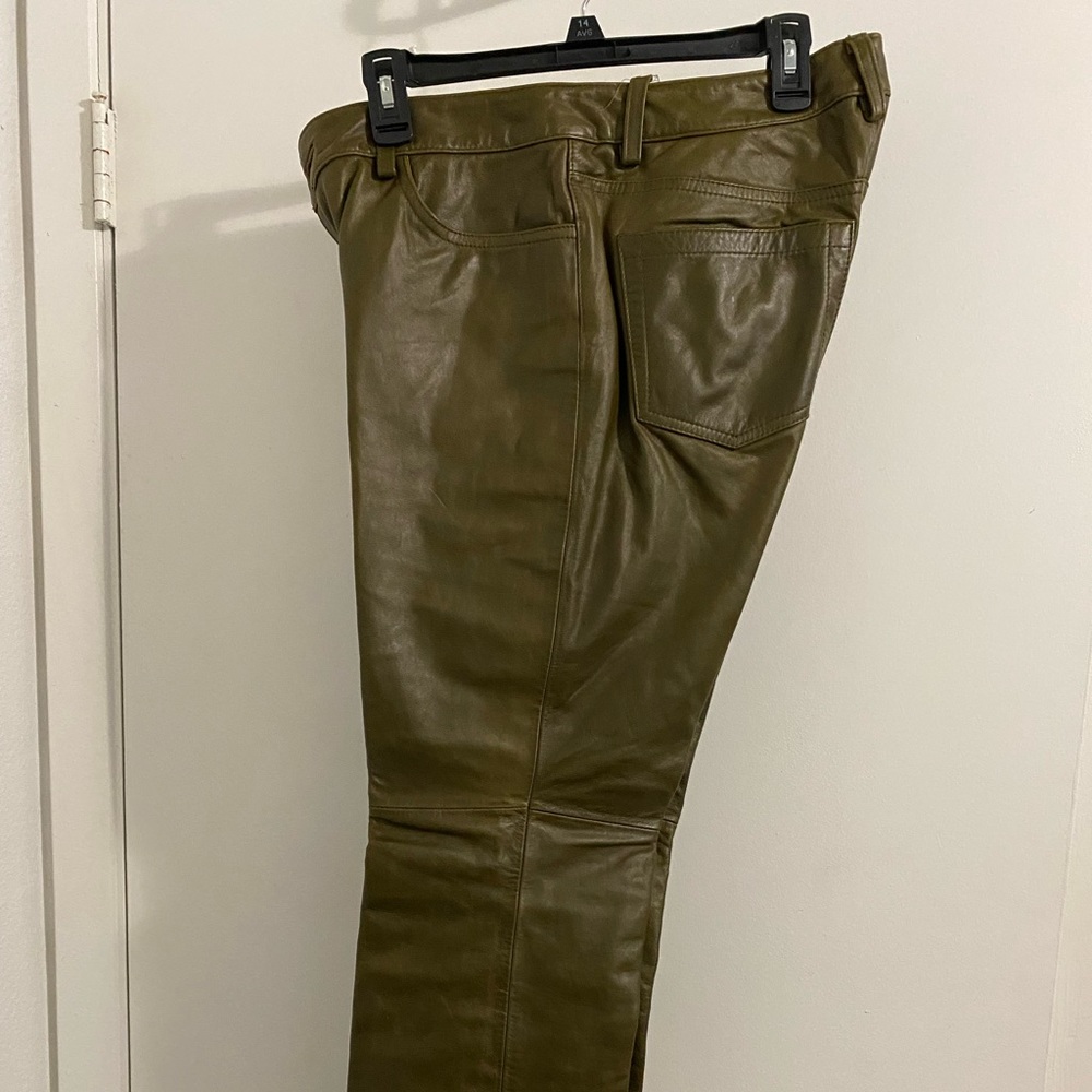 Olive green GAP leather pants.